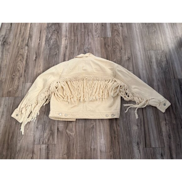 Blank Nyc Anthropologie Sacha Cream Crochet Fringe Jacket cotton S Boho coquette - Picture 3 of 13